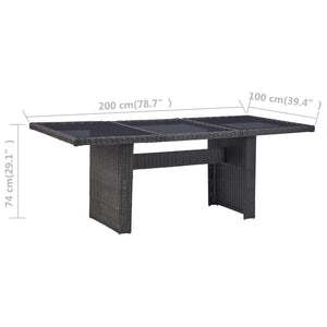 Τραπεζαρία Κήπου Μαύρη 200x100x74 εκ. από Γυαλί/Συνθετικό Ρατάν - PAKOBAZAAR
