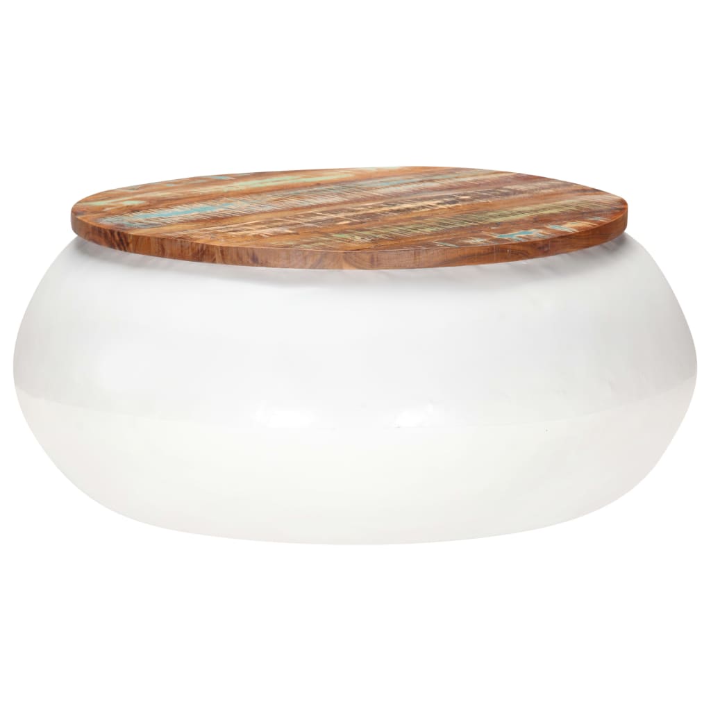 Τραπεζάκι Σαλονιού Λευκό 68x68x30 εκ. Μασίφ Ανακυκλωμένο Ξύλο