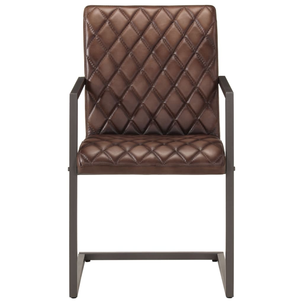 Καρέκλες Τραπεζαρίας «Πρόβολος» 2 τεμ. Καφέ από Γνήσιο Δέρμα