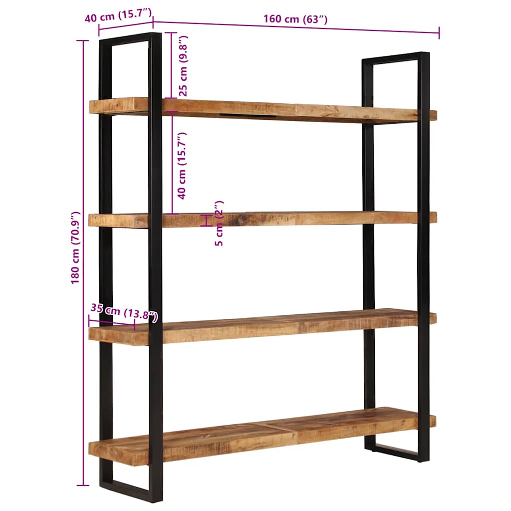 Βιβλιοθήκη με 4 Επίπεδα 160x40x180 εκ. Ακατέργαστο Ξύλο Μάνγκο