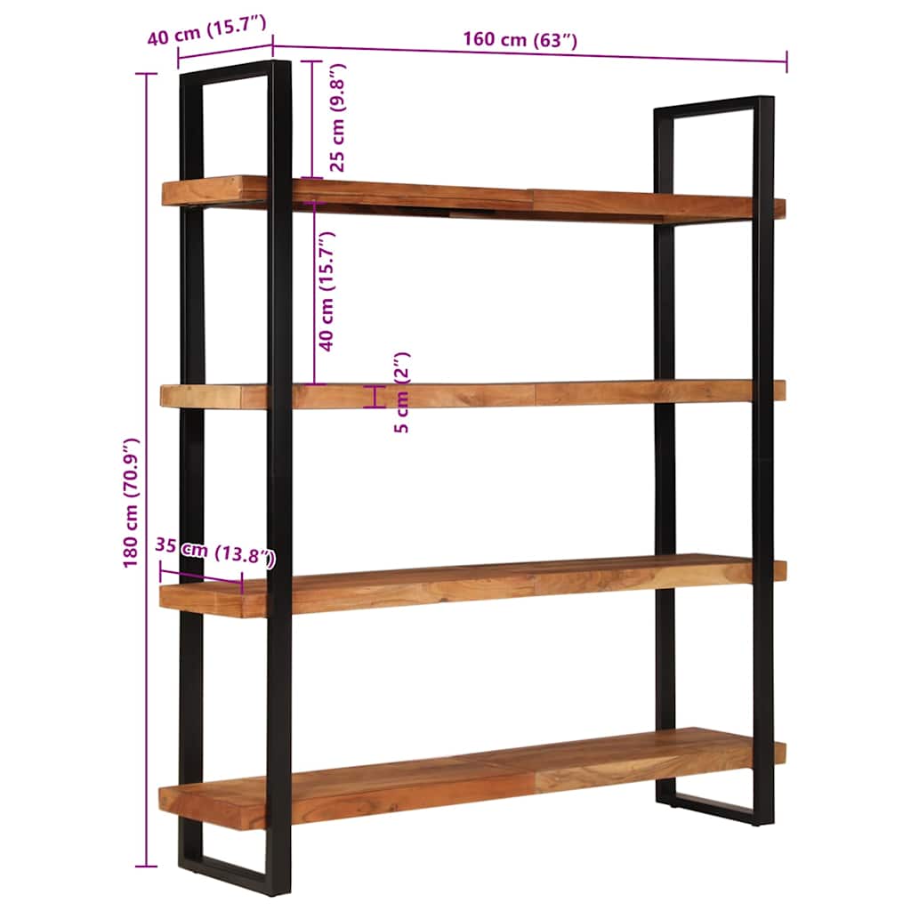 Βιβλιοθήκη με 4 Επίπεδα 160 x 40 x 180 εκ. Μασίφ Ξύλο Ακακίας