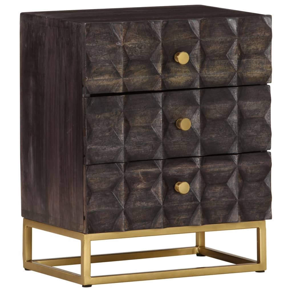 Κομοδίνο Μαύρο 40 x 30 x 50 εκ. από Μασίφ Ξύλο Μάνγκο - Pakobazaar