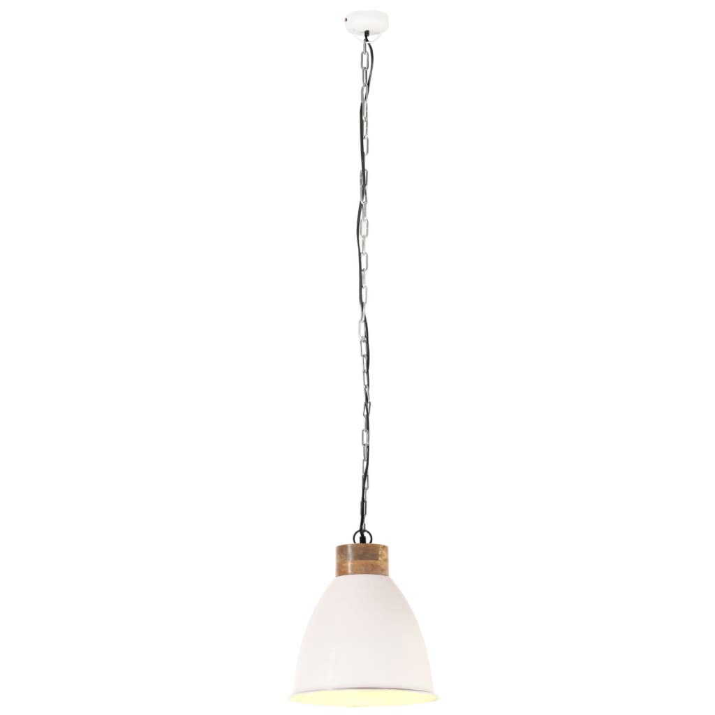 Φωτιστικό Κρεμασ. Industrial Λευκό 35εκ Σίδερο & Μασίφ Ξύλο Ε27 - Pakobazaar