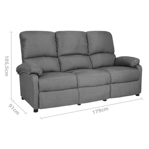Καναπές Τριθέσιος Ανακλινόμενος Ανοιχτό Γκρι Υφασμάτινος