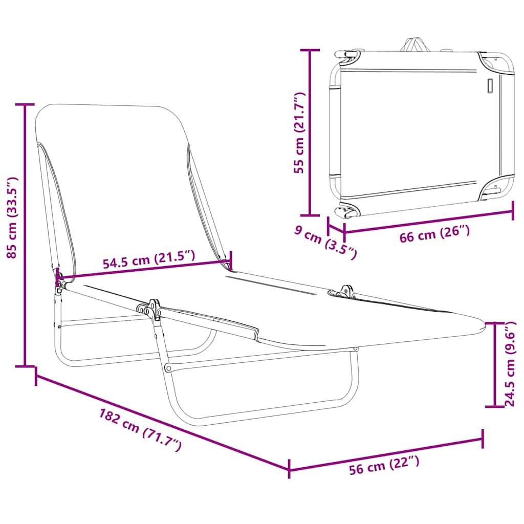 Ξαπλώστρες Πτυσσόμενες 2 τεμ. με Σχέδιο Φύλλων Ατσάλι / Ύφασμα - PAKOBAZAAR