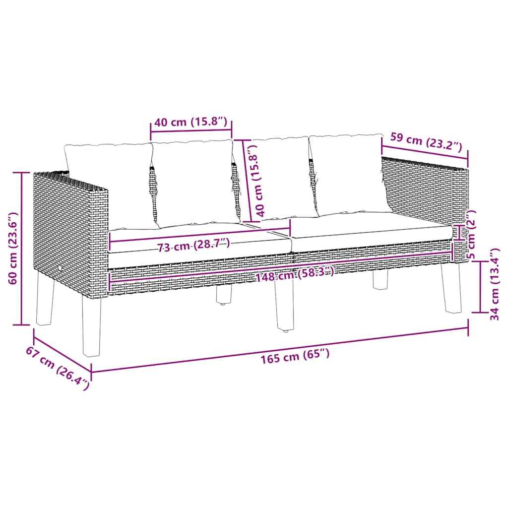 Καναπές Κήπου Διθέσιος Μπεζ από Συνθετικό Ρατάν με Μαξιλάρια - PAKOBAZAAR