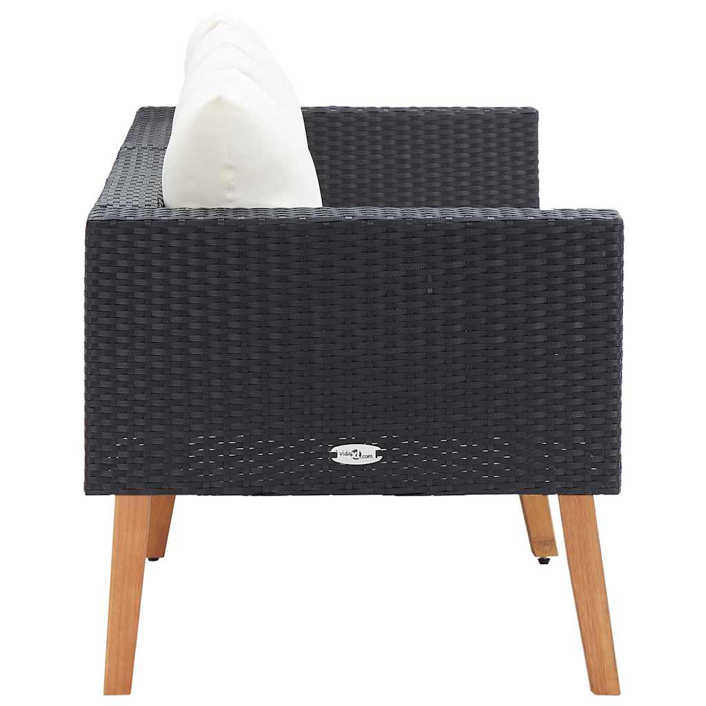 Καναπές Κήπου Διθέσιος Μαύρος από Συνθετικό Ρατάν με Μαξιλάρια - PAKOBAZAAR