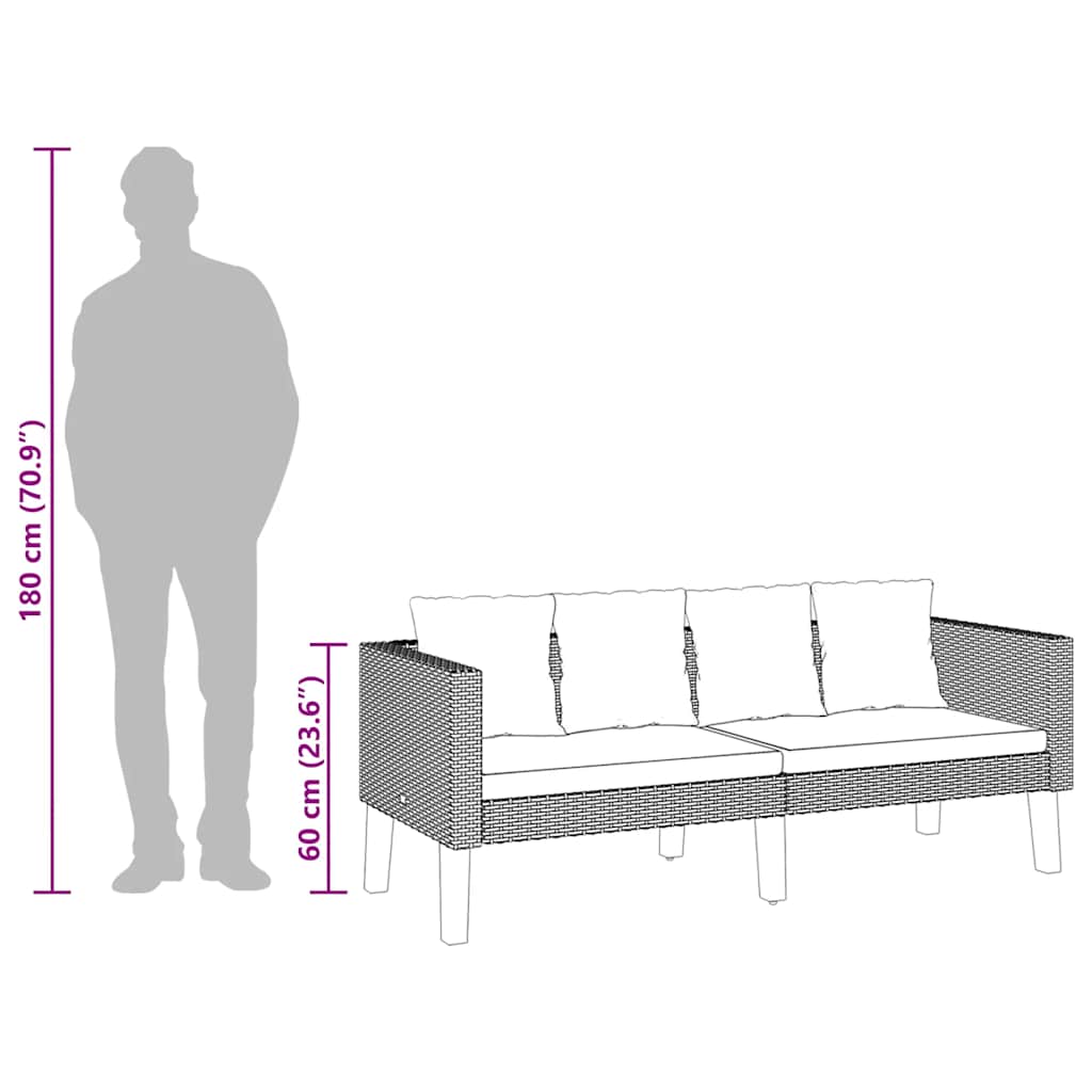 Καναπές Κήπου Διθέσιος Μαύρος από Συνθετικό Ρατάν με Μαξιλάρια - PAKOBAZAAR