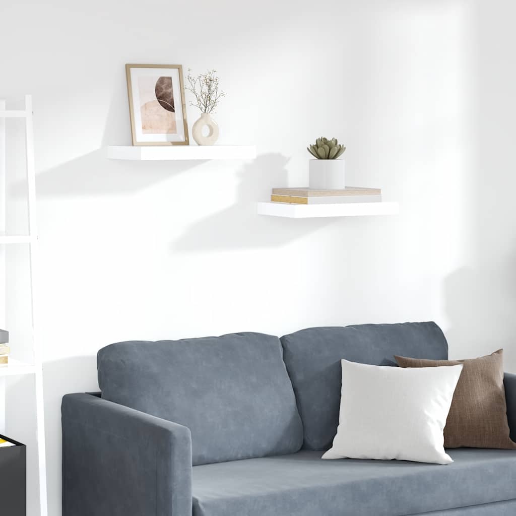 Ράφια Τοίχου Γυαλιστερά Άσπρα 2 Τεμάχια 40x23x3,8 εκ. MDF - Pakobazaar