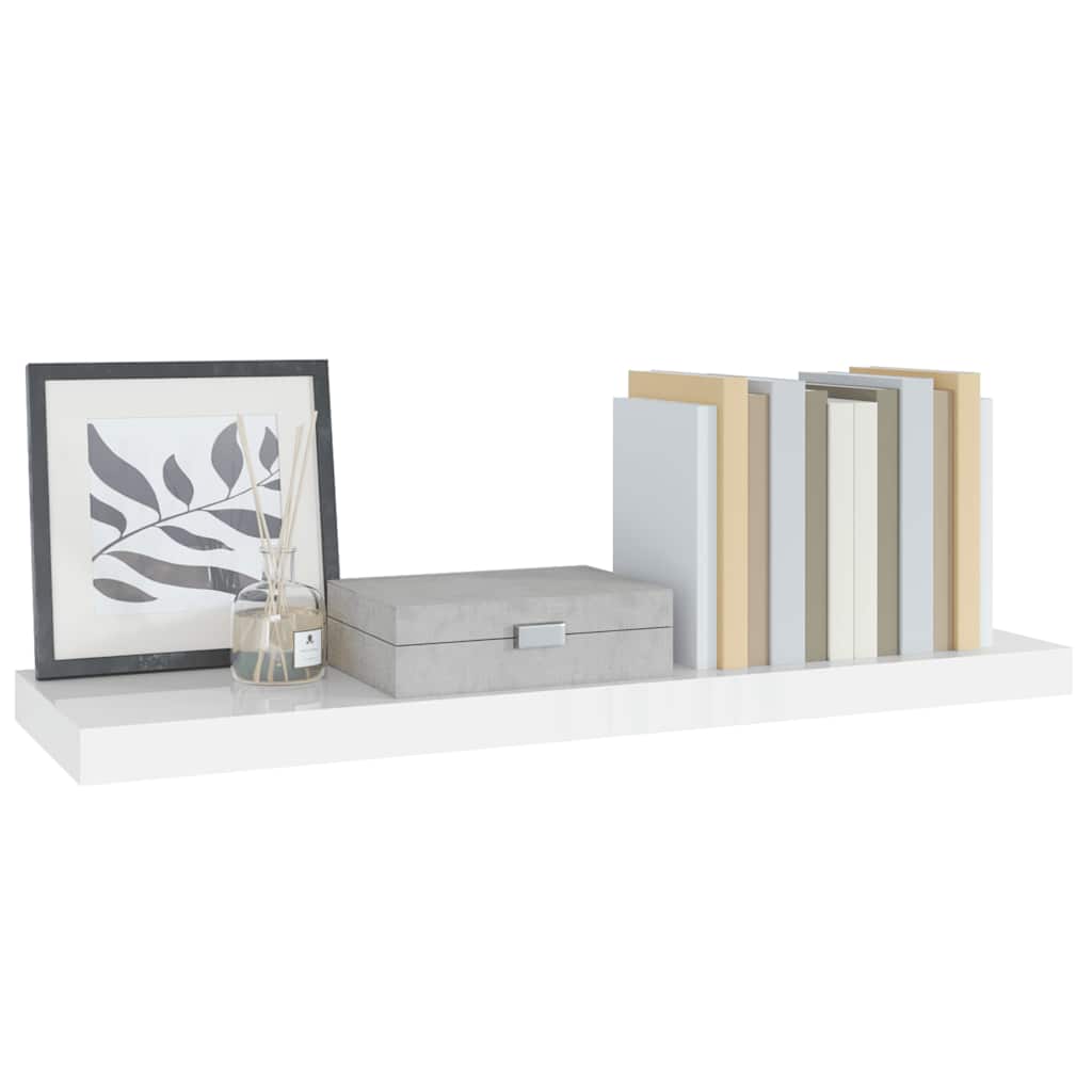 Ράφι Τοίχου Γυαλιστερό Άσπρο 80x23,5x3,8 εκ. MDF