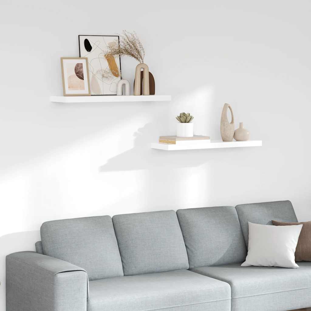 Ράφια Τοίχου Γυαλιστερά Άσπρα 2 Τεμάχια 80x23,5x3,8 εκ. MDF