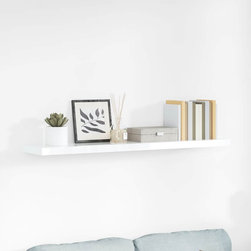 Ράφι Τοίχου Γυαλιστερό Άσπρο 120x23,5x3,8 εκ. MDF