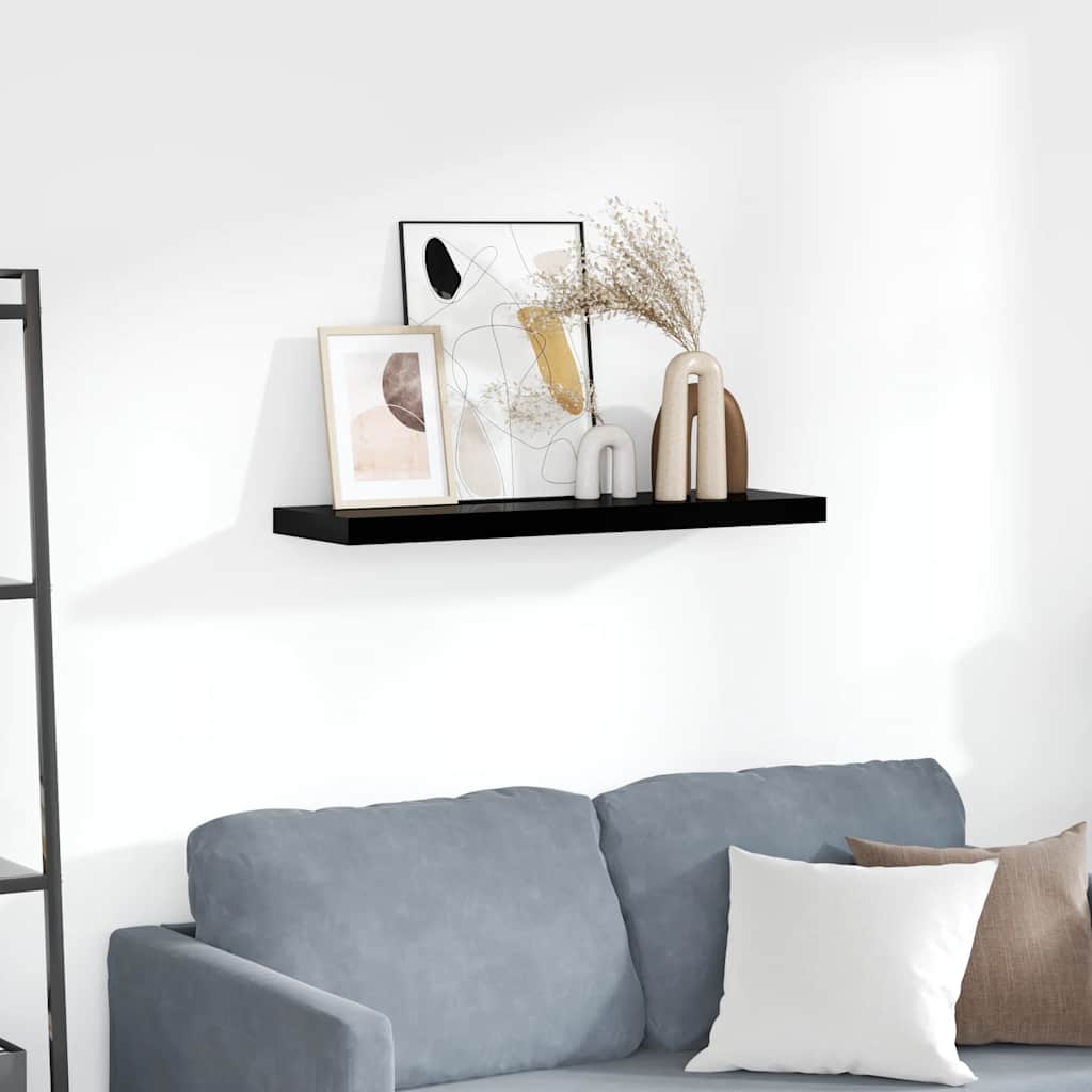 Ράφι Τοίχου Γυαλιστερό Μαύρο 80 x 23,5 x 3,8 εκ. MDF
