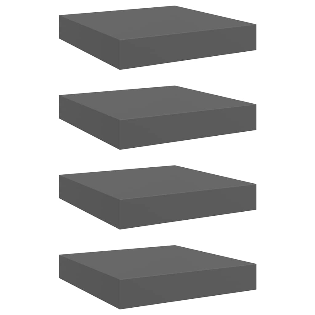 Ράφια Τοίχου Γυαλιστερά Γκρι 4 Τεμάχια 23x23,5x3,8 εκ. MDF