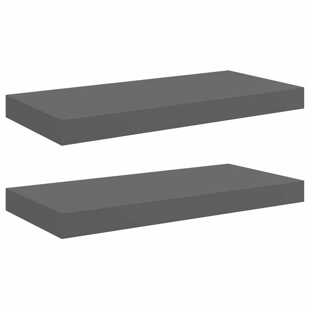 Ράφια Τοίχου Γυαλιστερά Γκρι 2 Τεμάχια 50x23x3,8 εκ. MDF