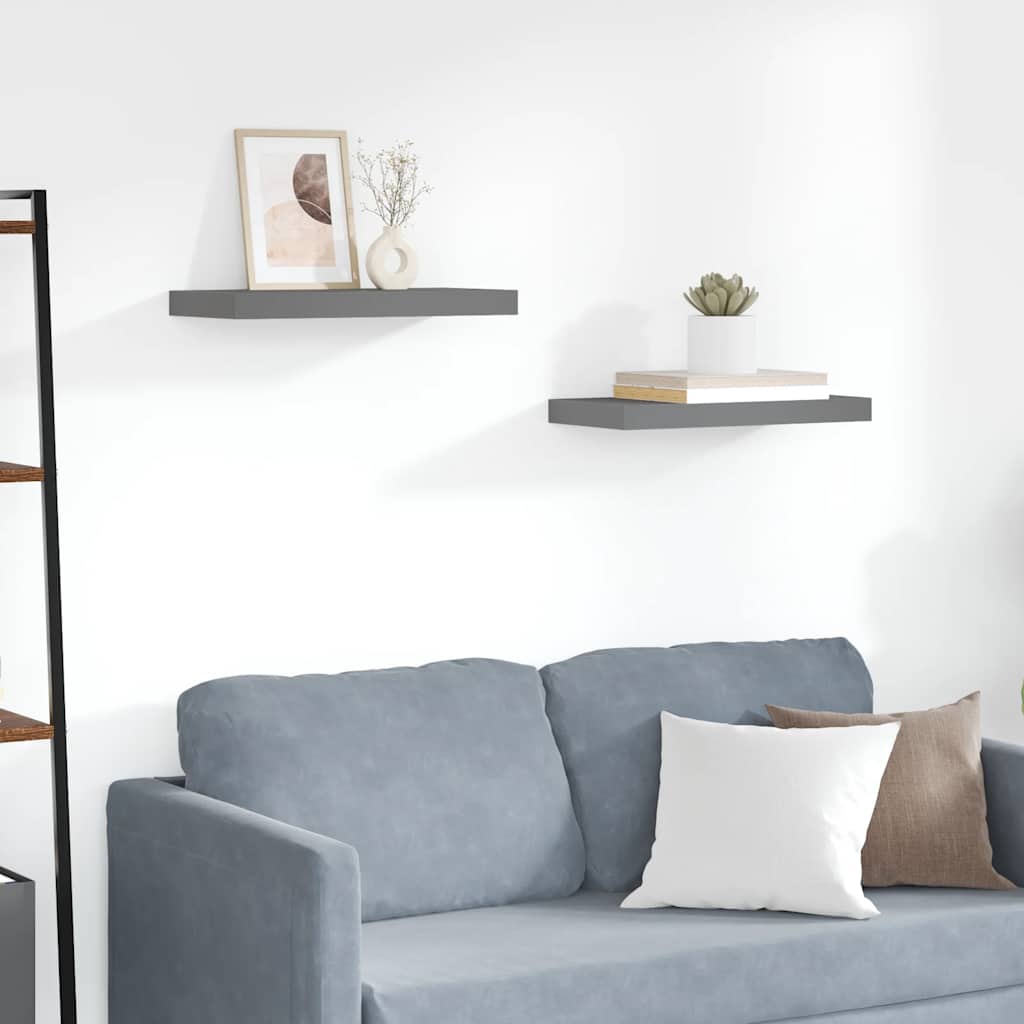 Ράφια Τοίχου Γυαλιστερά Γκρι 2 Τεμάχια 50x23x3,8 εκ. MDF