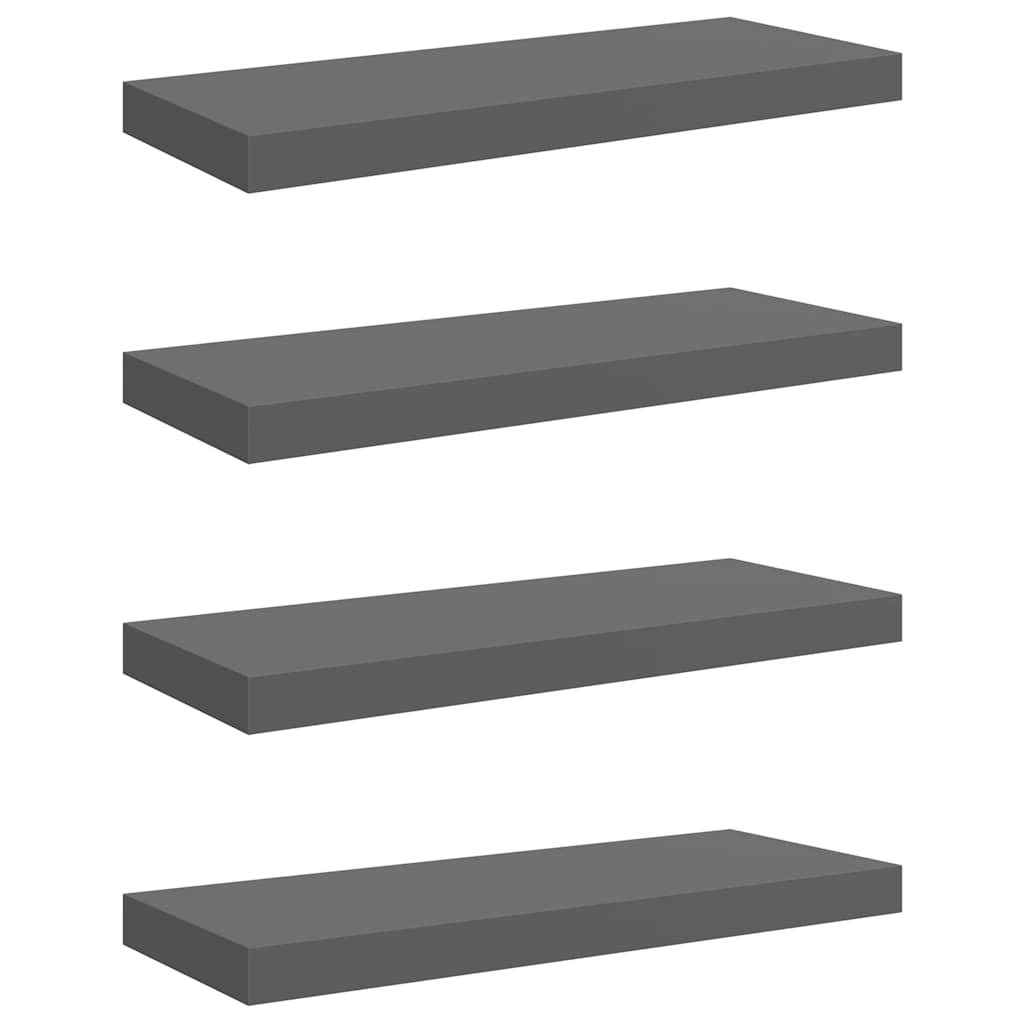 Ράφια Τοίχου Γυαλιστερά Γκρι 4 Τεμάχια 60 x 23,5 x 3,8 εκ. MDF