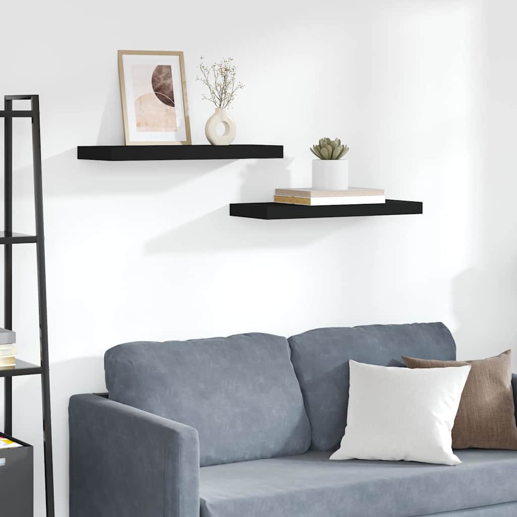 Ράφια Τοίχου 2 τεμ. Μαύρα 60x23,5x3,8 εκ. MDF - Pakobazaar