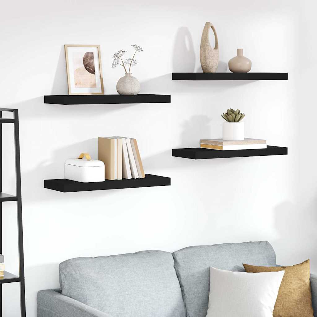 Ράφια Τοίχου 4 τεμ. Μαύρα 60x23,5x3,8 εκ. MDF