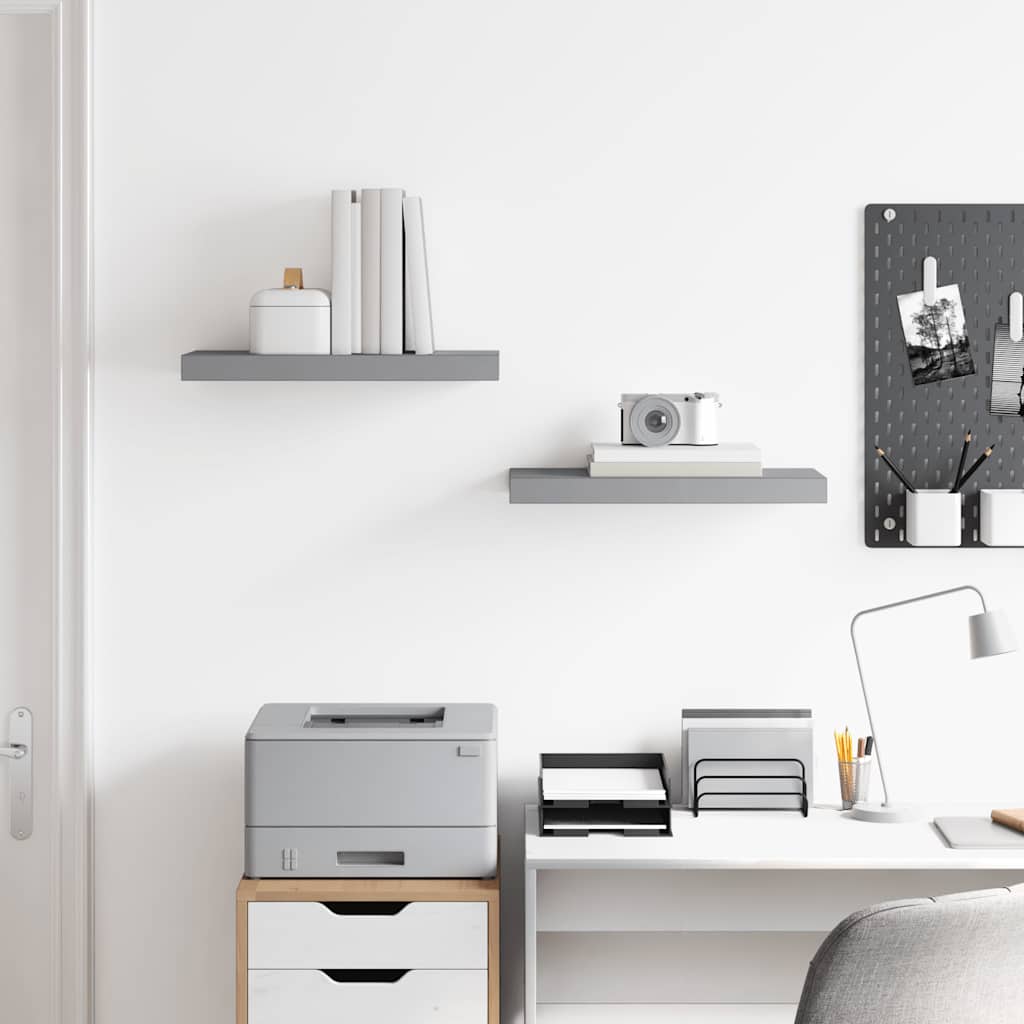 Ράφια Τοίχου 2 τεμ. Γκρι 50x23,5x3,8 εκ. MDF