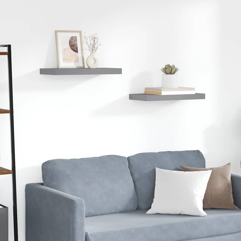 Ράφια Τοίχου 2 τεμ. Γκρι 50x23,5x3,8 εκ. MDF
