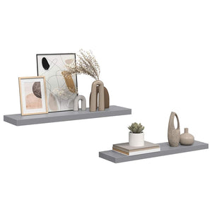 Ράφια Τοίχου 2 τεμ. Γκρι 90x23,5x3,8 εκ. MDF