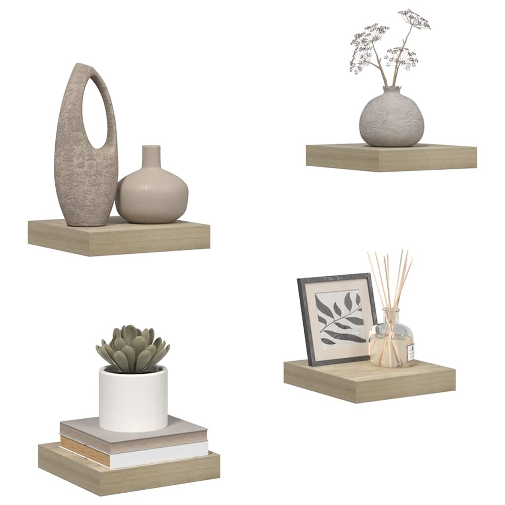 Ράφια Τοίχου 4 τεμ. Χρώμα Δρυός 23x23,5x3,8 εκ. MDF