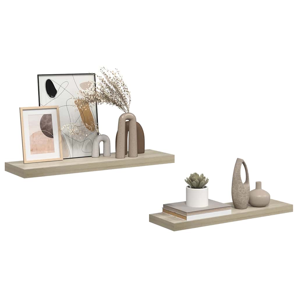 Ράφια Τοίχου 2 τεμ. Χρώμα Δρυός 80x23,5x3,8 εκ. MDF - Pakobazaar