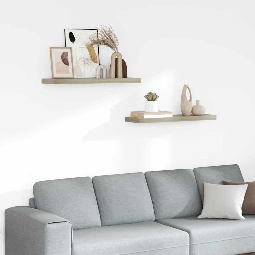 Ράφια Τοίχου 2 τεμ. Χρώμα Δρυός 80x23,5x3,8 εκ. MDF - Pakobazaar