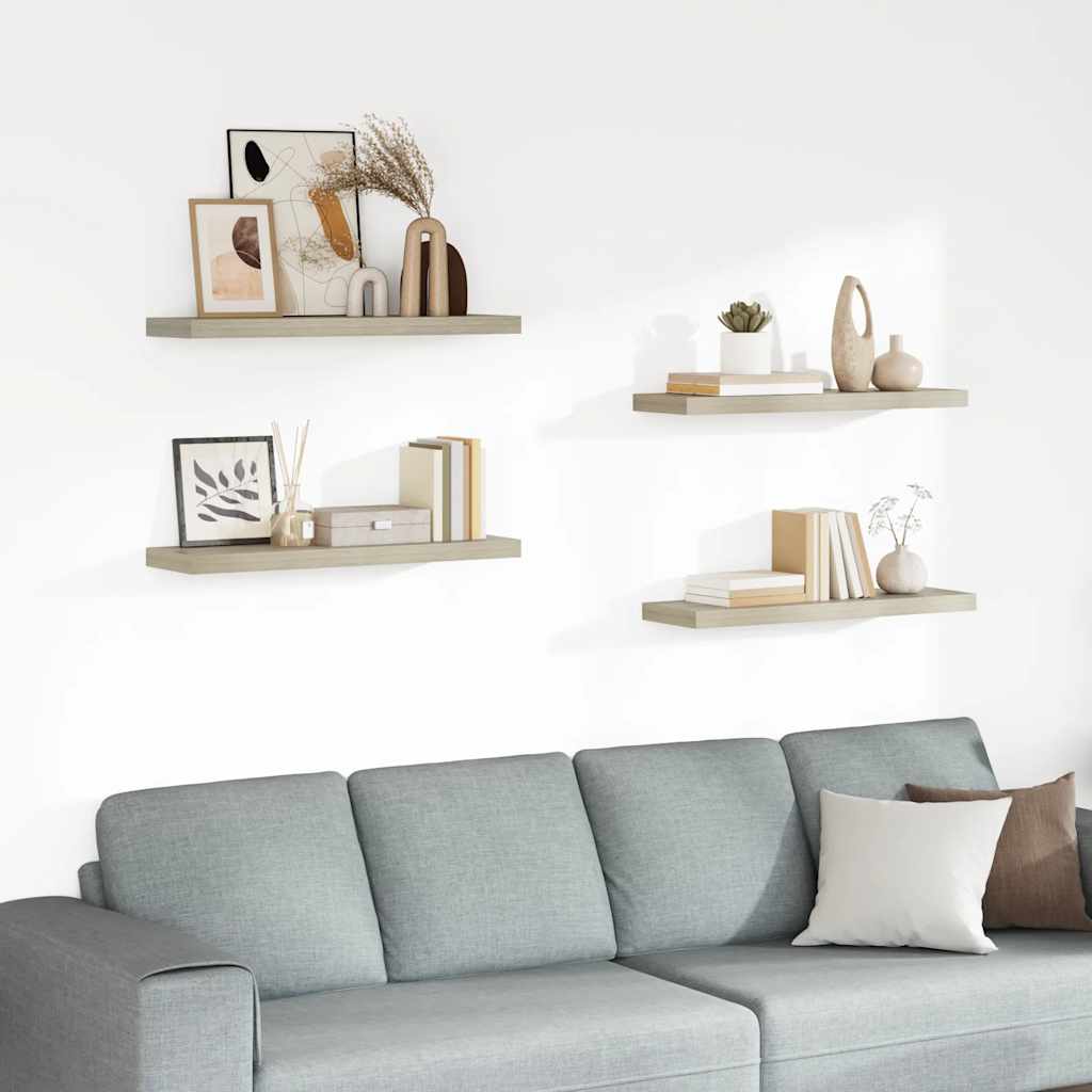Ράφια Τοίχου 4 τεμ. Χρώμα Δρυός 80 x 23,5 x 3,8 εκ. MDF
