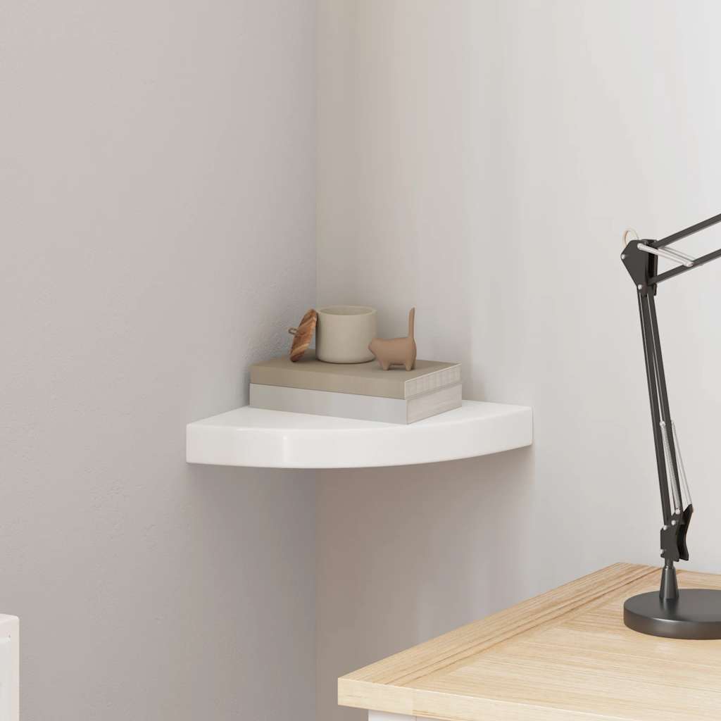 Ράφι Γωνίας Πλωτή Γυαλιστερή Λευκή 25x25x3,8 εκ. από MDF - Pakobazaar