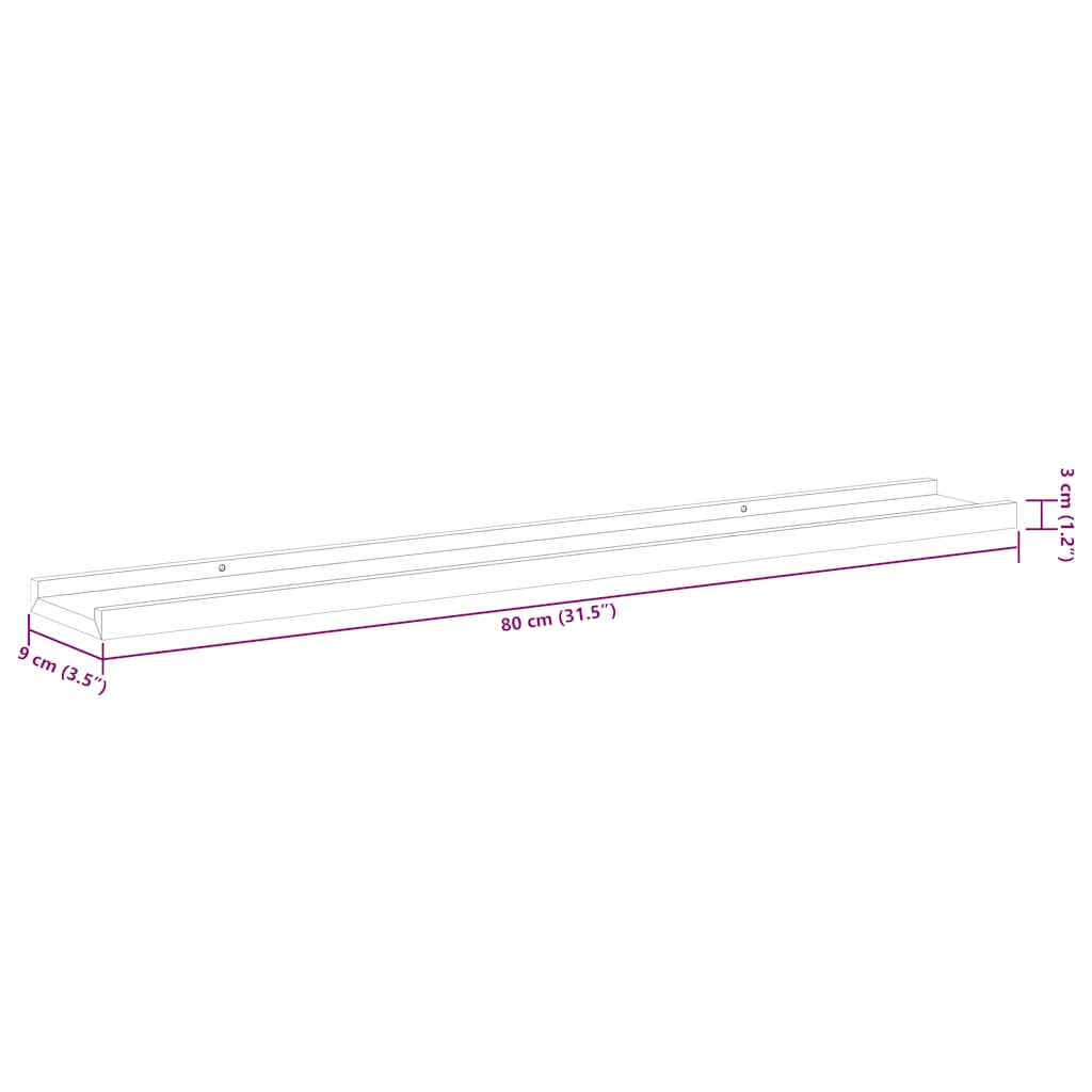 Ράφια για Κορνίζες 2 τεμ. Γκρι 80 x 9 x 3 εκ. από MDF