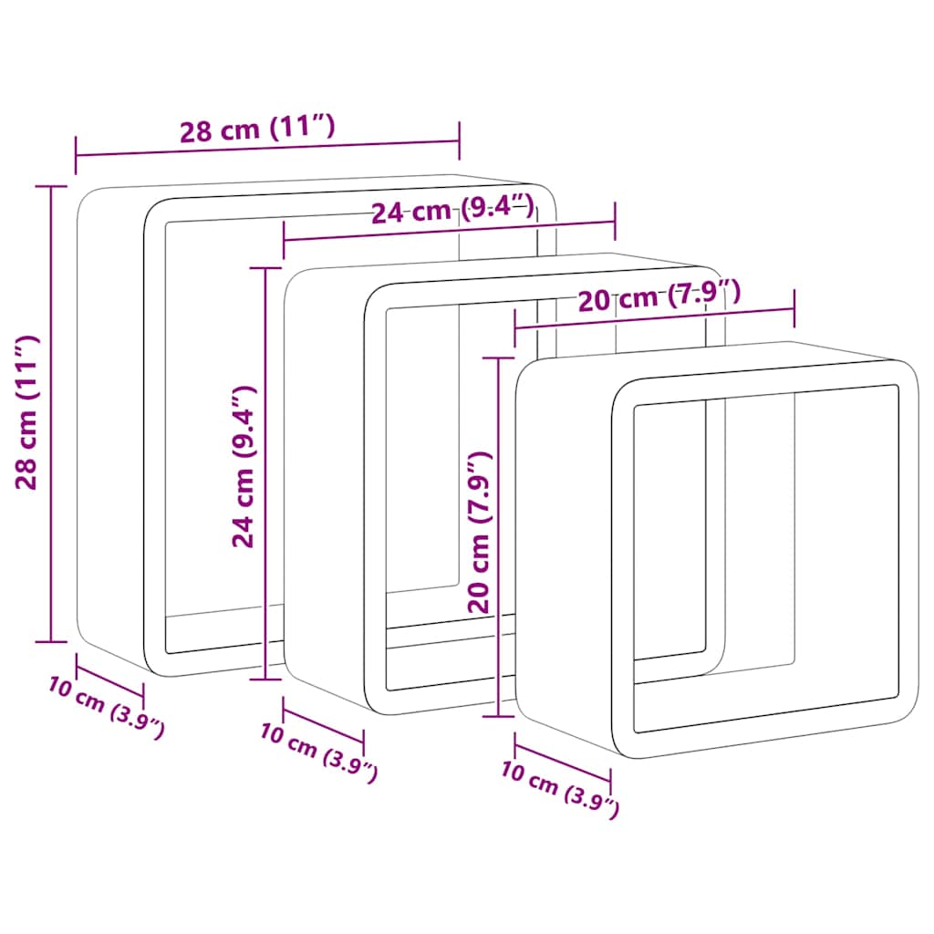 Ράφια Κύβοι Τοίχου 3 τεμ. Λευκά από MDF