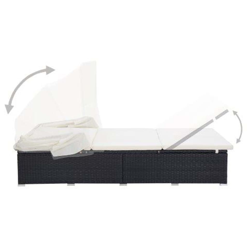 Ξαπλώστρα 2 Ατόμων Μαύρη από Συνθετικό Ρατάν με Μαξιλάρι - PAKOBAZAAR