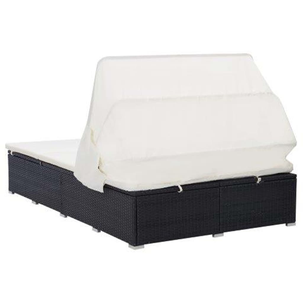 Ξαπλώστρα 2 Ατόμων Μαύρη από Συνθετικό Ρατάν με Μαξιλάρι - PAKOBAZAAR