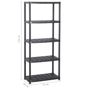 Ραφιέρα Αποθήκευσης 5 Επιπέδων Μαύρη 71x38x170 εκ. Πλαστική - PAKOBAZAAR