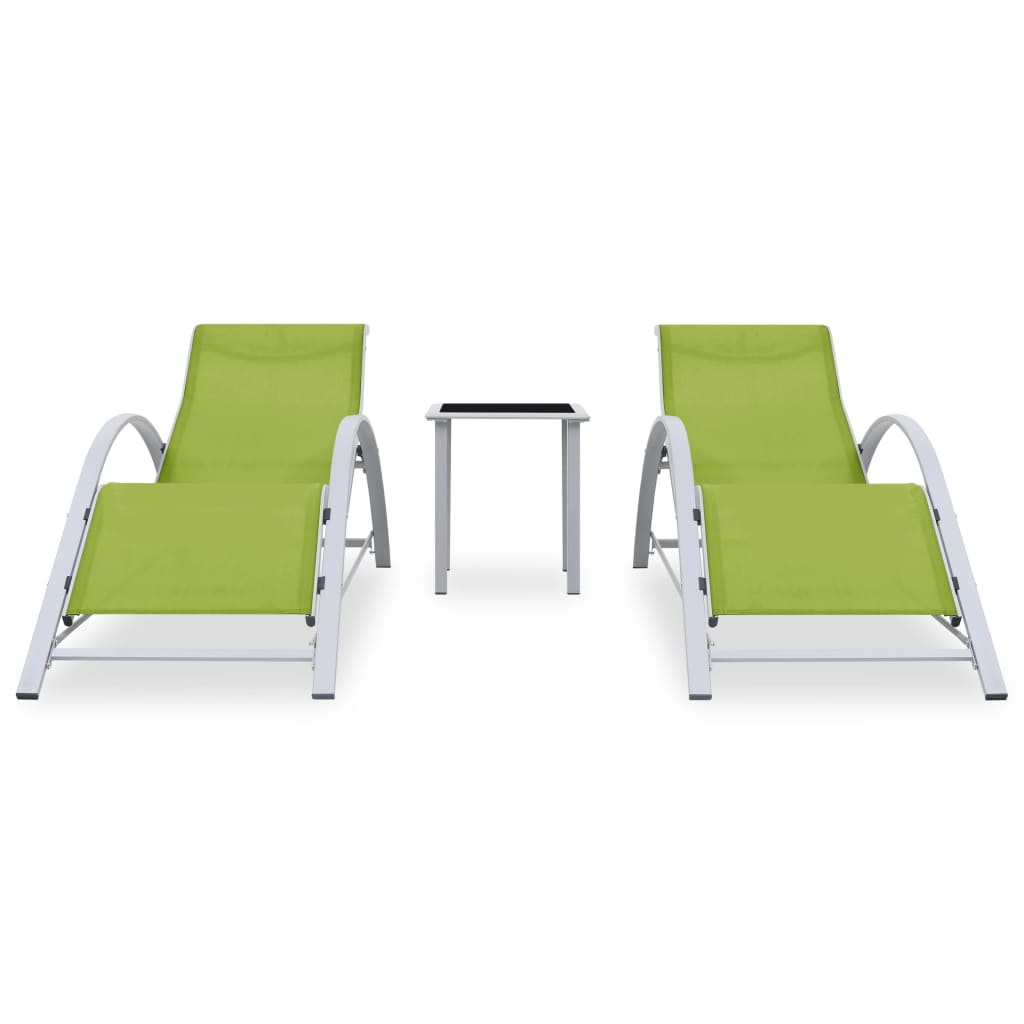 310540  Sun Loungers 2 pcs with Table Aluminium Green