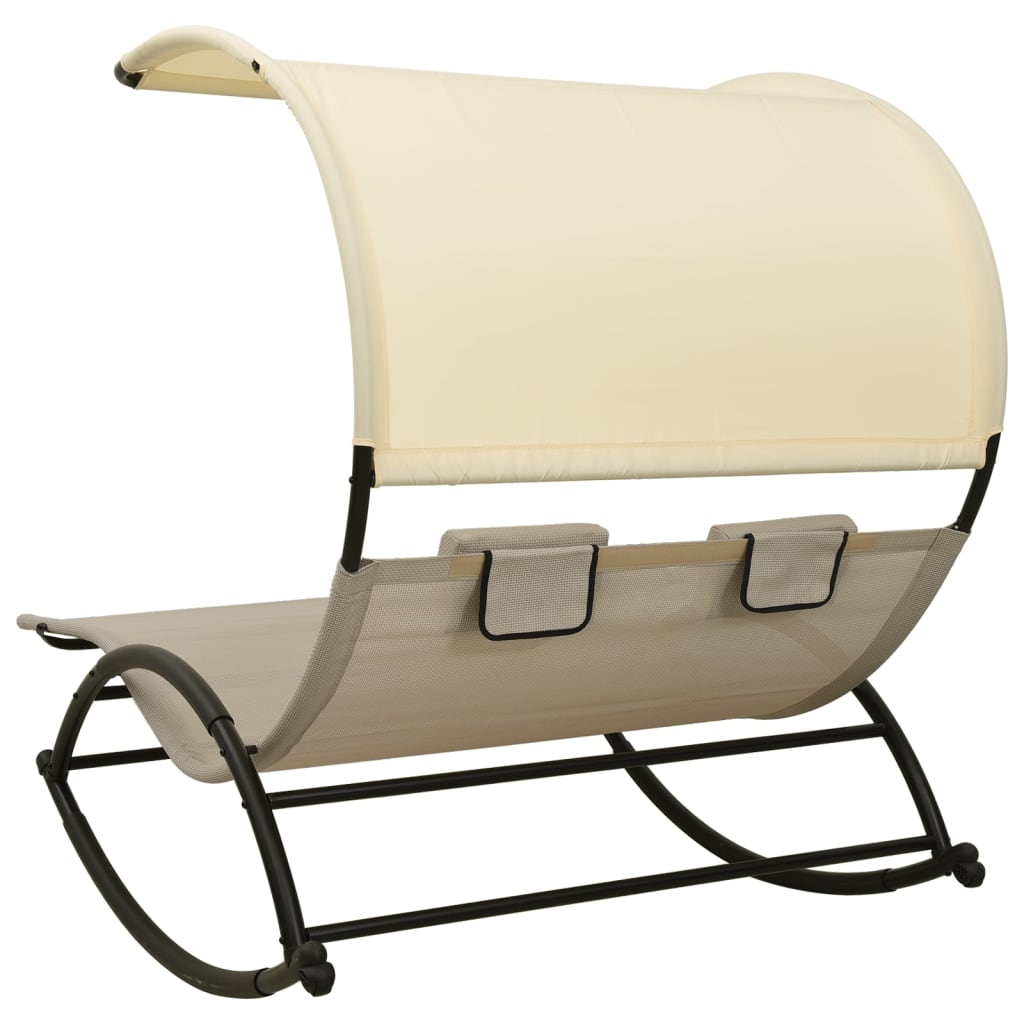 Ξαπλώστρα Διπλή με Σκίαστρο Taupe και Κρεμ από Textilene - PAKOBAZAAR