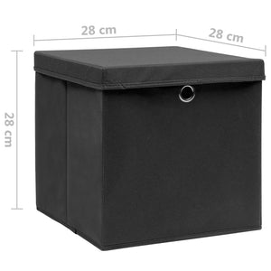 Κουτιά Αποθήκευσης με Καπάκια 4 τεμ. Μαύρα 28 x 28 x 28 εκ.