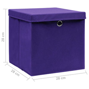 Κουτιά Αποθήκευσης με Καπάκια 4 τεμ. Μοβ 28 x 28 x 28 εκ.