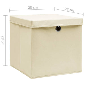 Κουτιά Αποθήκευσης με Καπάκια 10 τεμ. Κρεμ 28 x 28 x 28 εκ.