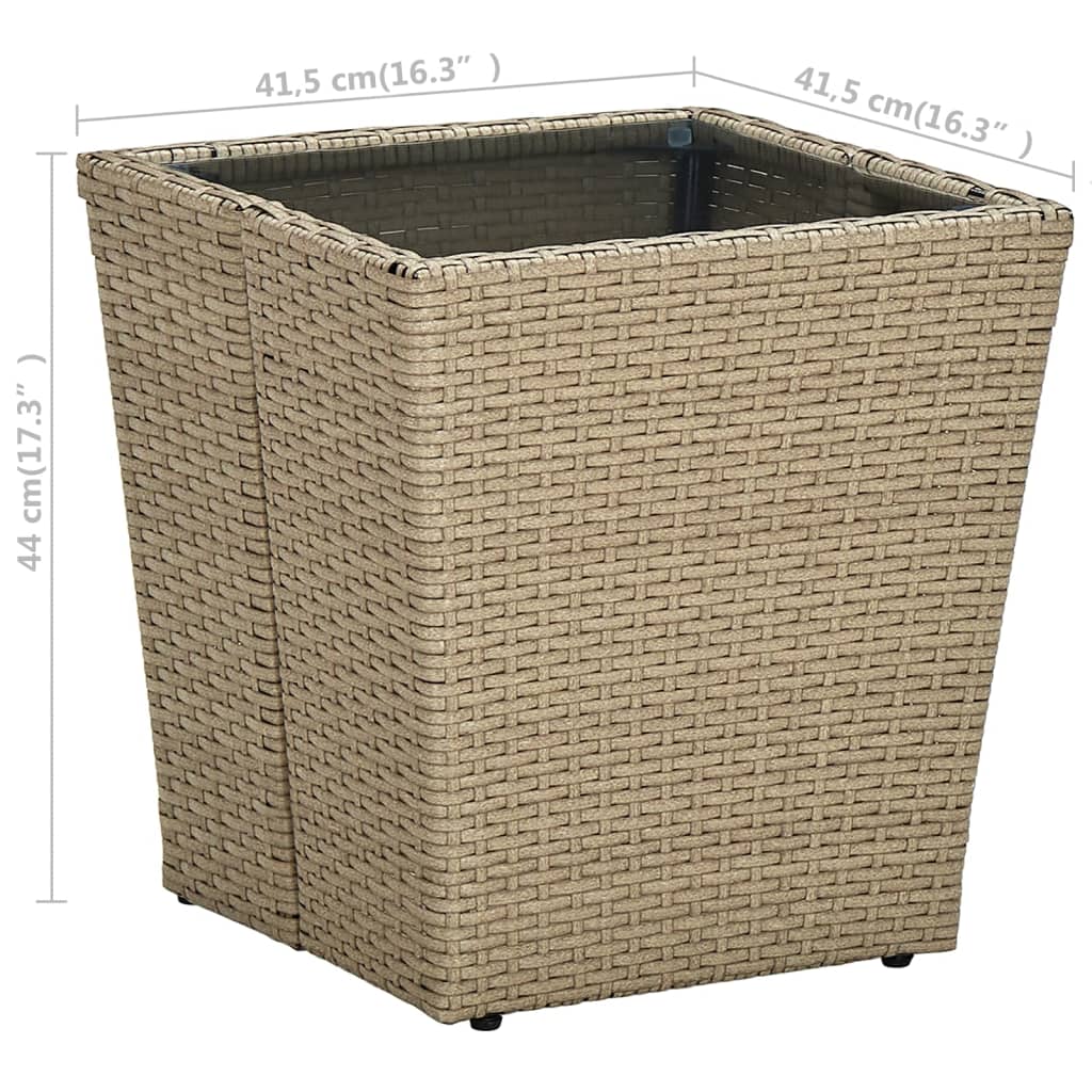 Τραπέζι Βοηθητικό Μπεζ 41,5x41,5x44 εκ. Συνθ.Ρατάν/Ψημένο Γυαλί - PAKOBAZAAR