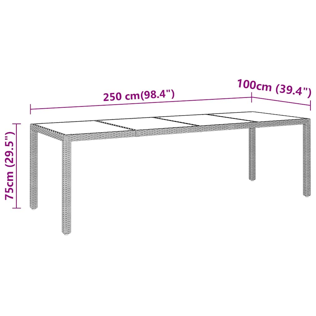 Τραπέζι Κήπου Μαύρο 250x100x75 εκ. Ψημένο Γυαλί/Συνθετικό Ρατάν - PAKOBAZAAR