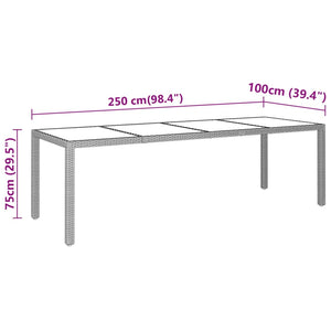 Τραπέζι Κήπου Γκρι 250x100x75 εκ. Ψημένο Γυαλί/Συνθετικό Ρατάν - PAKOBAZAAR
