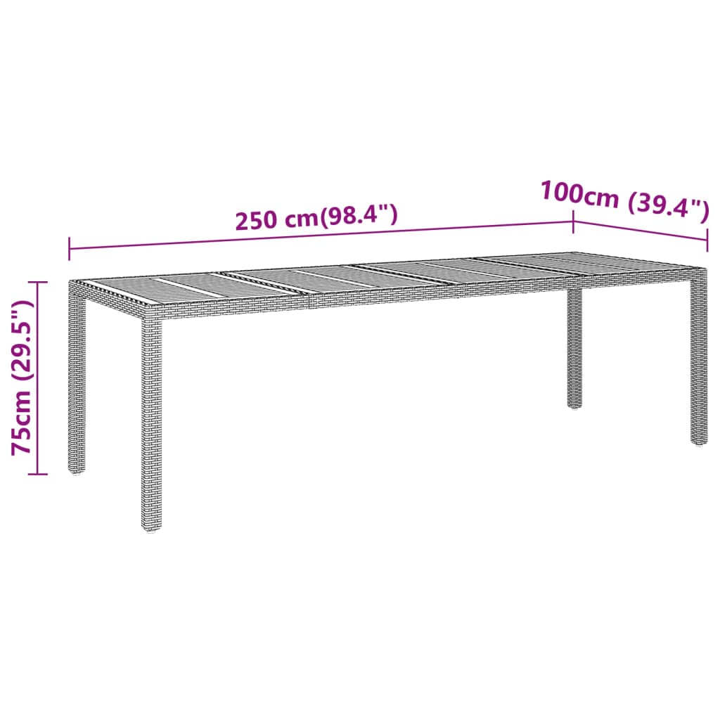 Τραπέζι Κήπου Μαύρο 250x100x75 εκ. Ξύλο Ακακίας/Συνθετικό Ρατάν - PAKOBAZAAR