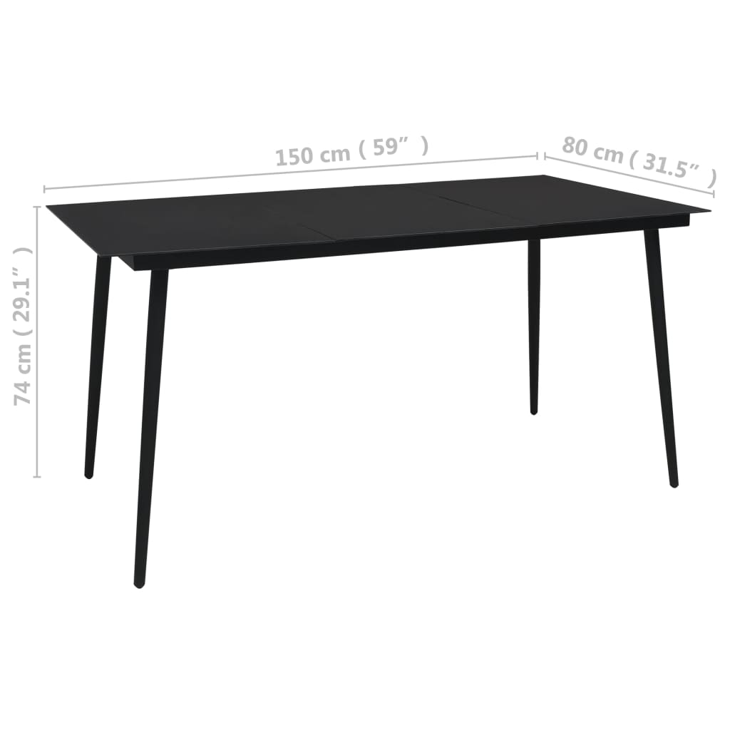 Τραπεζαρία Κήπου Μαύρη 150 x 80 x 74 εκ. από Ατσάλι / Γυαλί