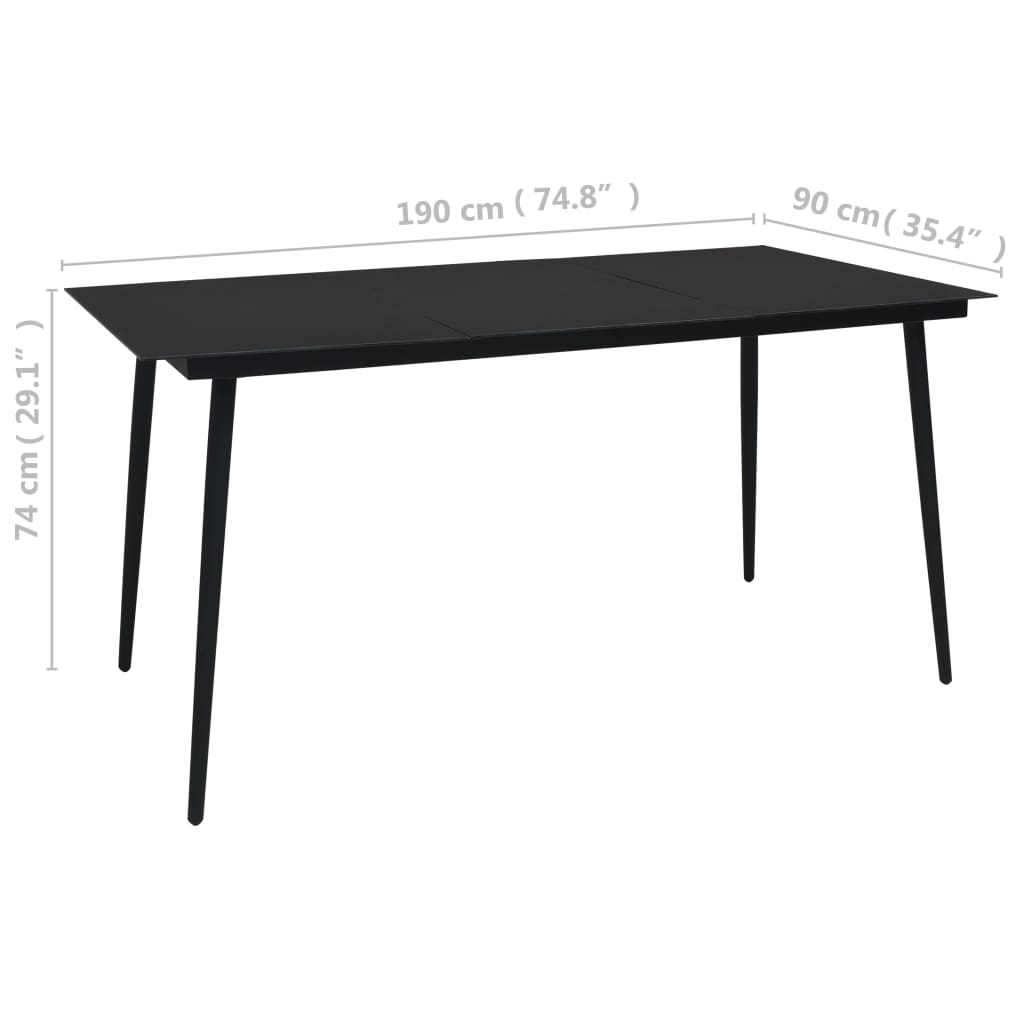 Τραπεζαρία Κήπου Μαύρη 190 x 90 x 74 εκ. από Ατσάλι / Γυαλί
