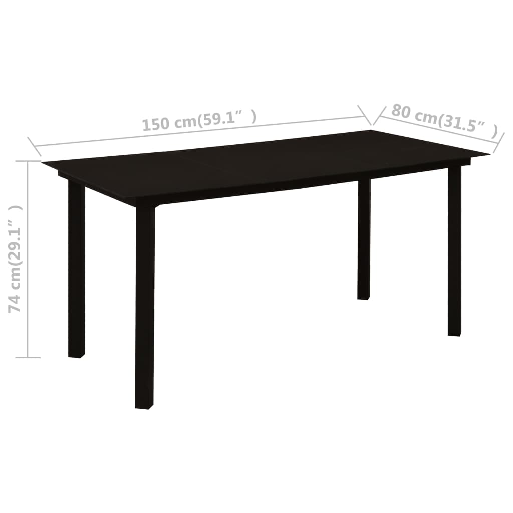 Τραπεζαρία Κήπου Μαύρη 150 x 80 x 74 εκ. από Ατσάλι / Γυαλί - Pakobazaar