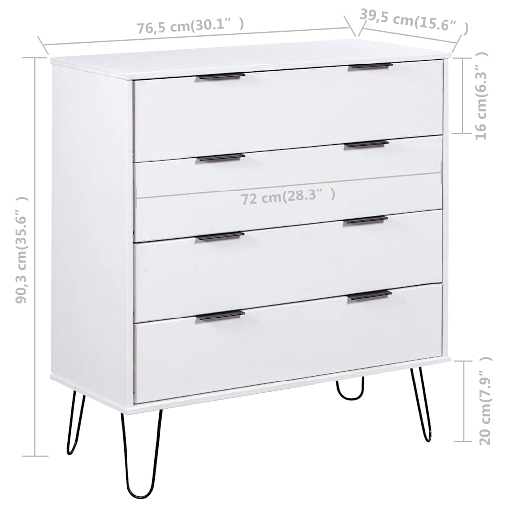 Συρταριέρα Λευκή 76,5 x 39,5 x 90,3 εκ. από Μασίφ Ξύλο Πεύκου