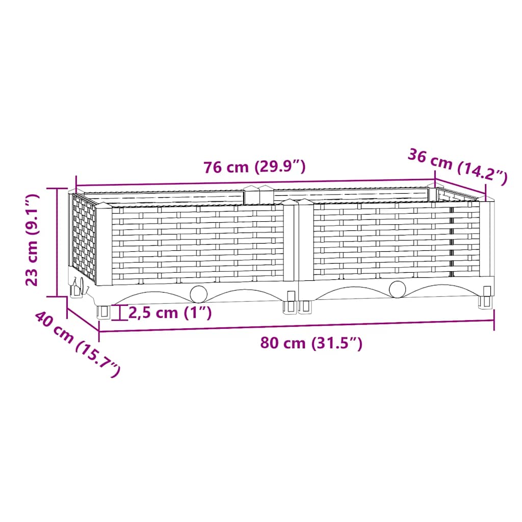 Ζαρντινιέρα 80 x 40 x 23 εκ. από Πολυπροπυλένιο - PAKOBAZAAR